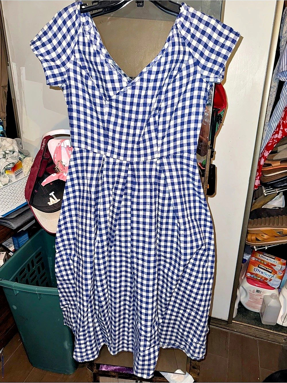 Blue & White Gingham Midi Dress Size Medium